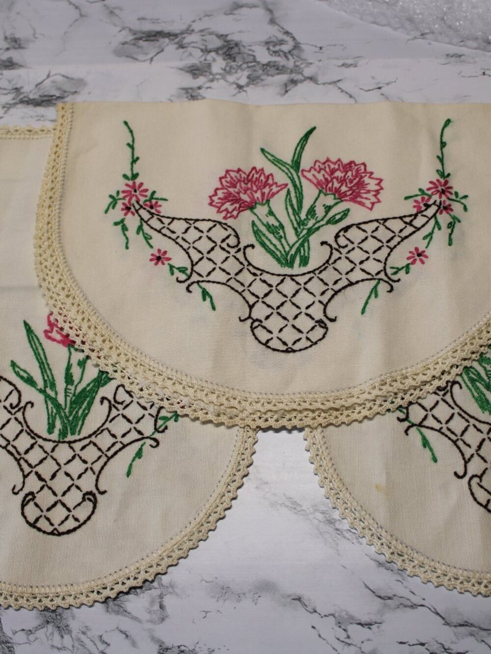 Handmade Floral Embroidered Doilies Set of 3